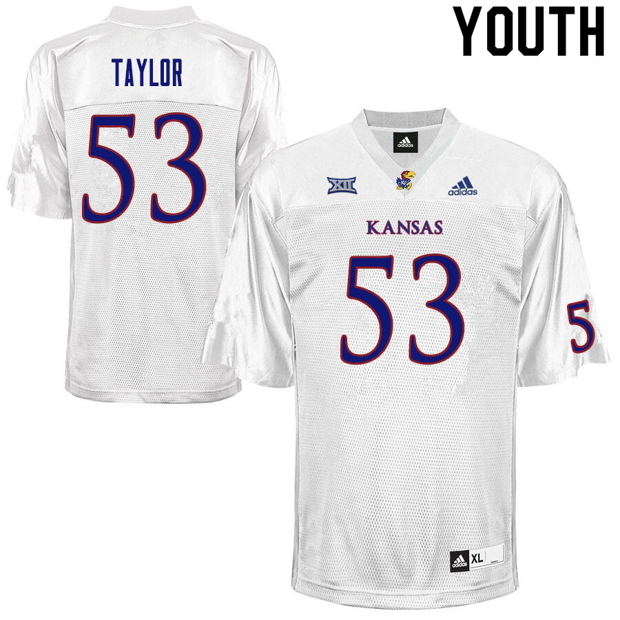 Youth #53 Caleb Taylor Kansas Jayhawks College Football Jerseys Sale-White
